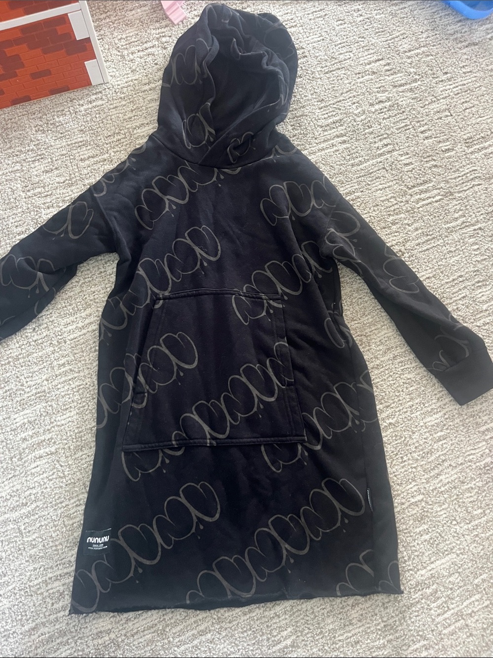 nununu Black Hooded Pullover Dress with All-Over Loop Print